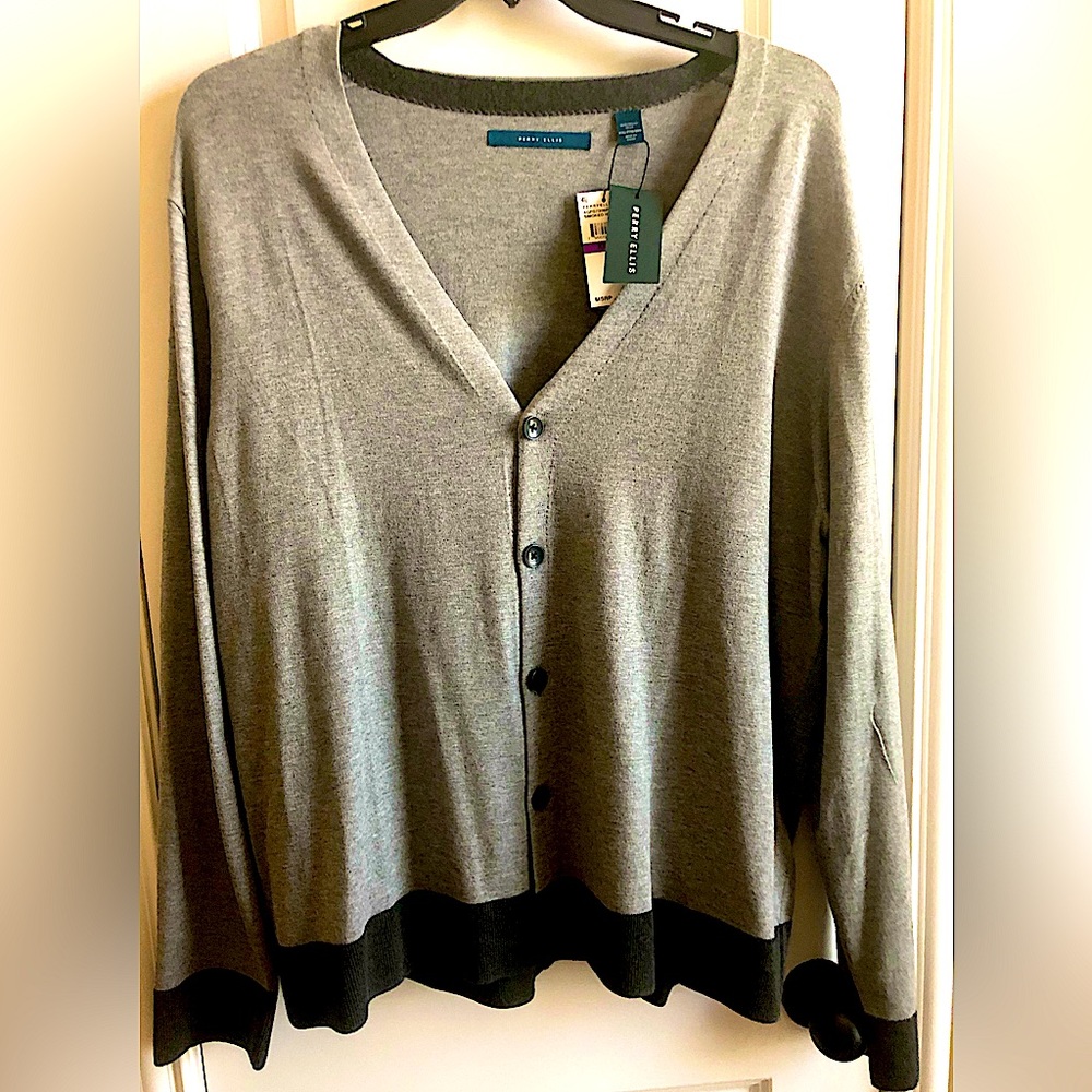 PERRY ELLIS  LIGHT GREY CARDIGAN